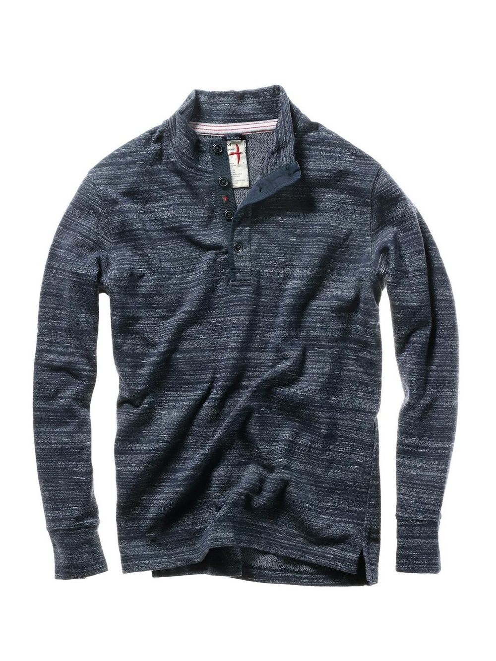 Relwen Loop Back Mock Neck Henley Mens Blue Cotton Blend Long Sleeve Polo Sz S